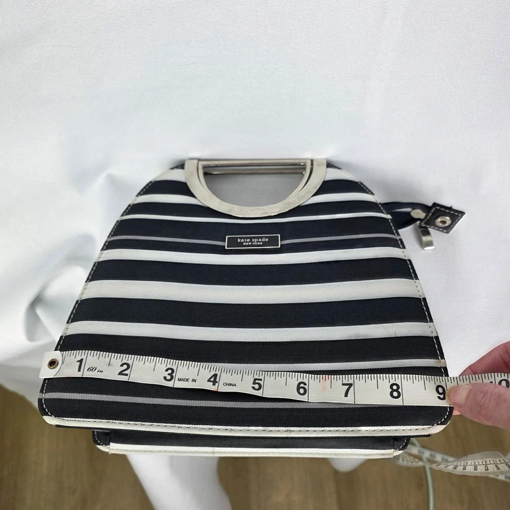 Kate Spade New York‎ Striped Canvas Handbag Black White Silver Metal Handle